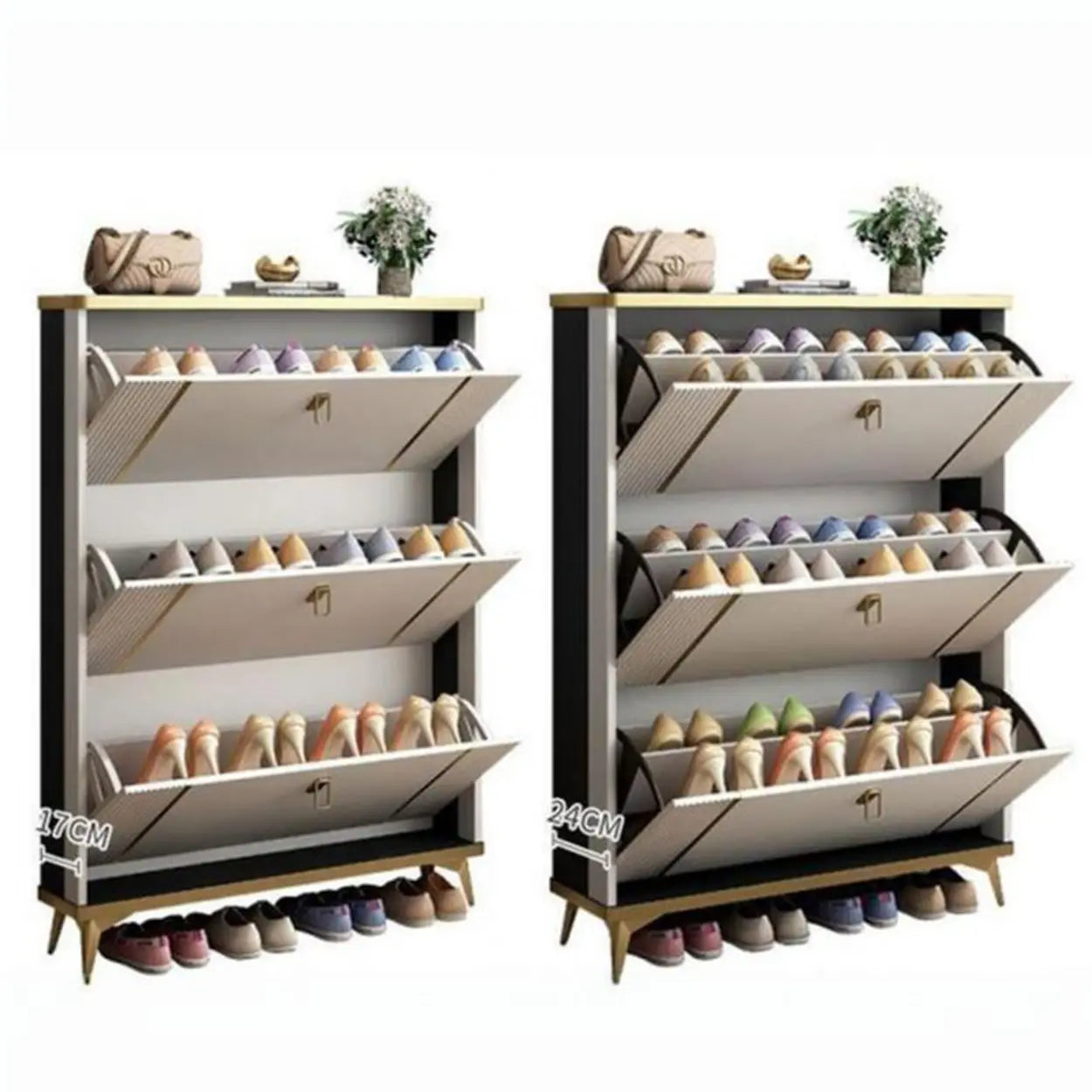 Drop-Front Shoe Storage Cabinet — Grey