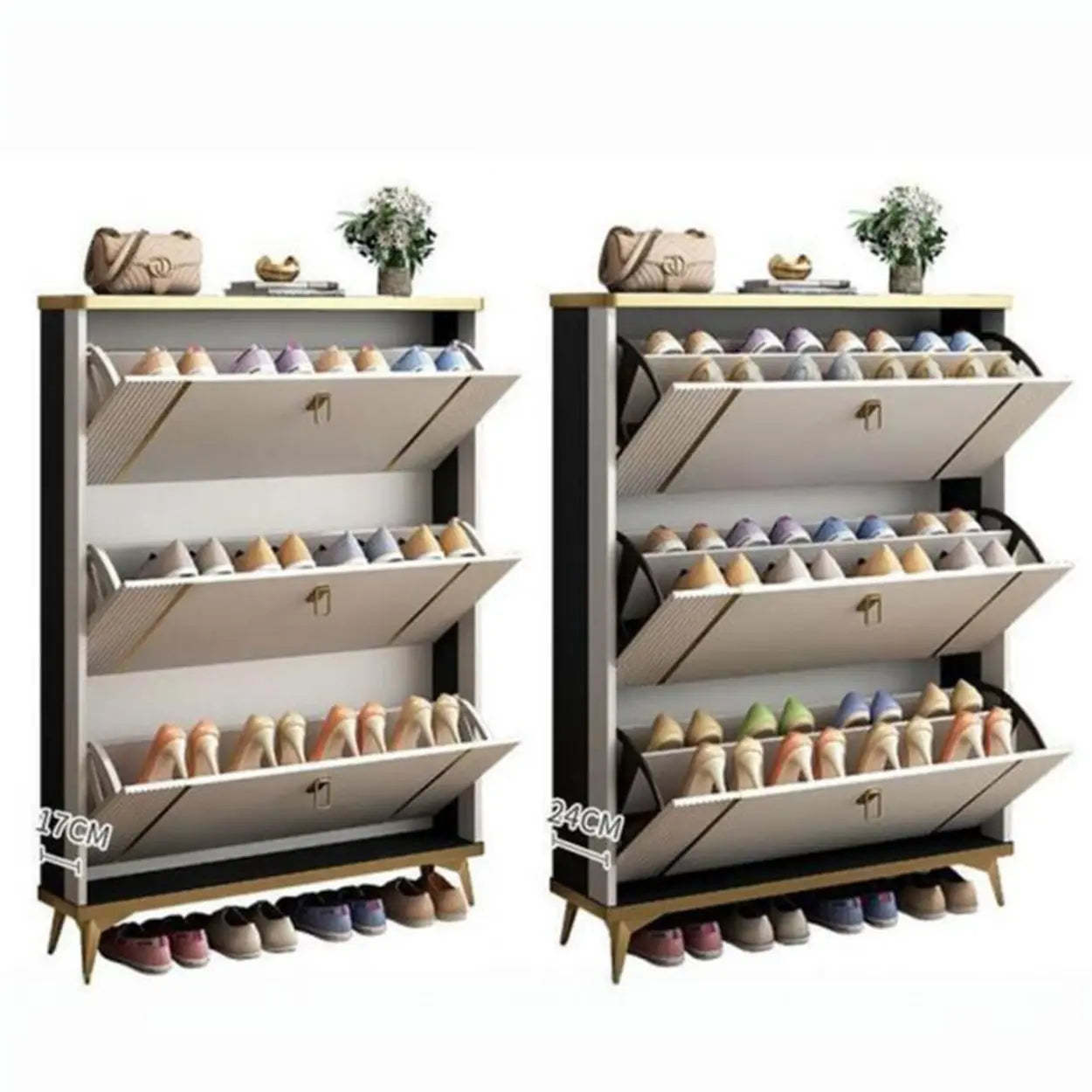 Drop-Front Shoe Storage Cabinet — Grey