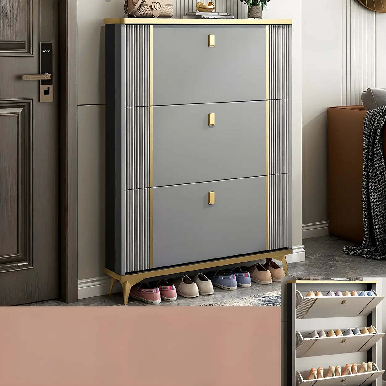Drop-Front Shoe Storage Cabinet — White