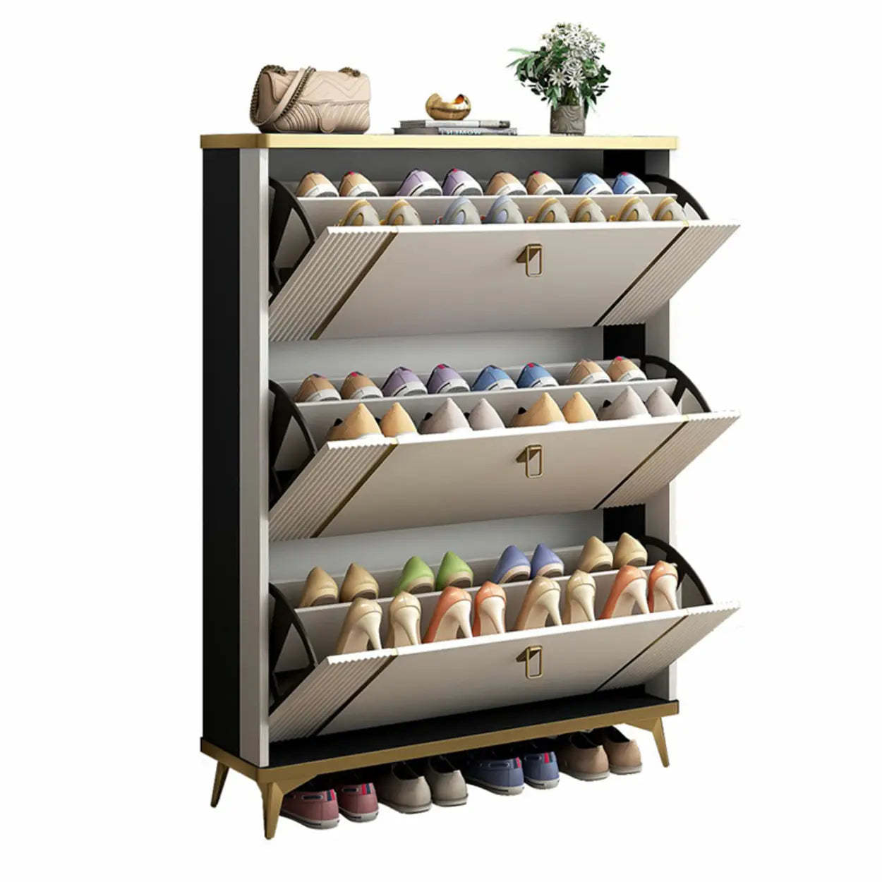 Drop-Front Shoe Storage Cabinet — Grey