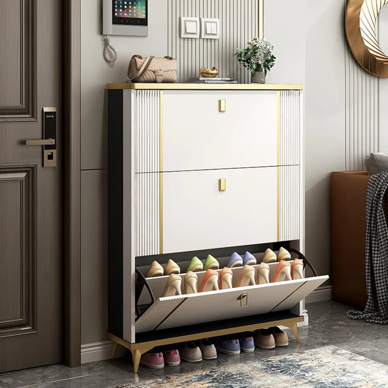 Drop-Front Shoe Storage Cabinet — White