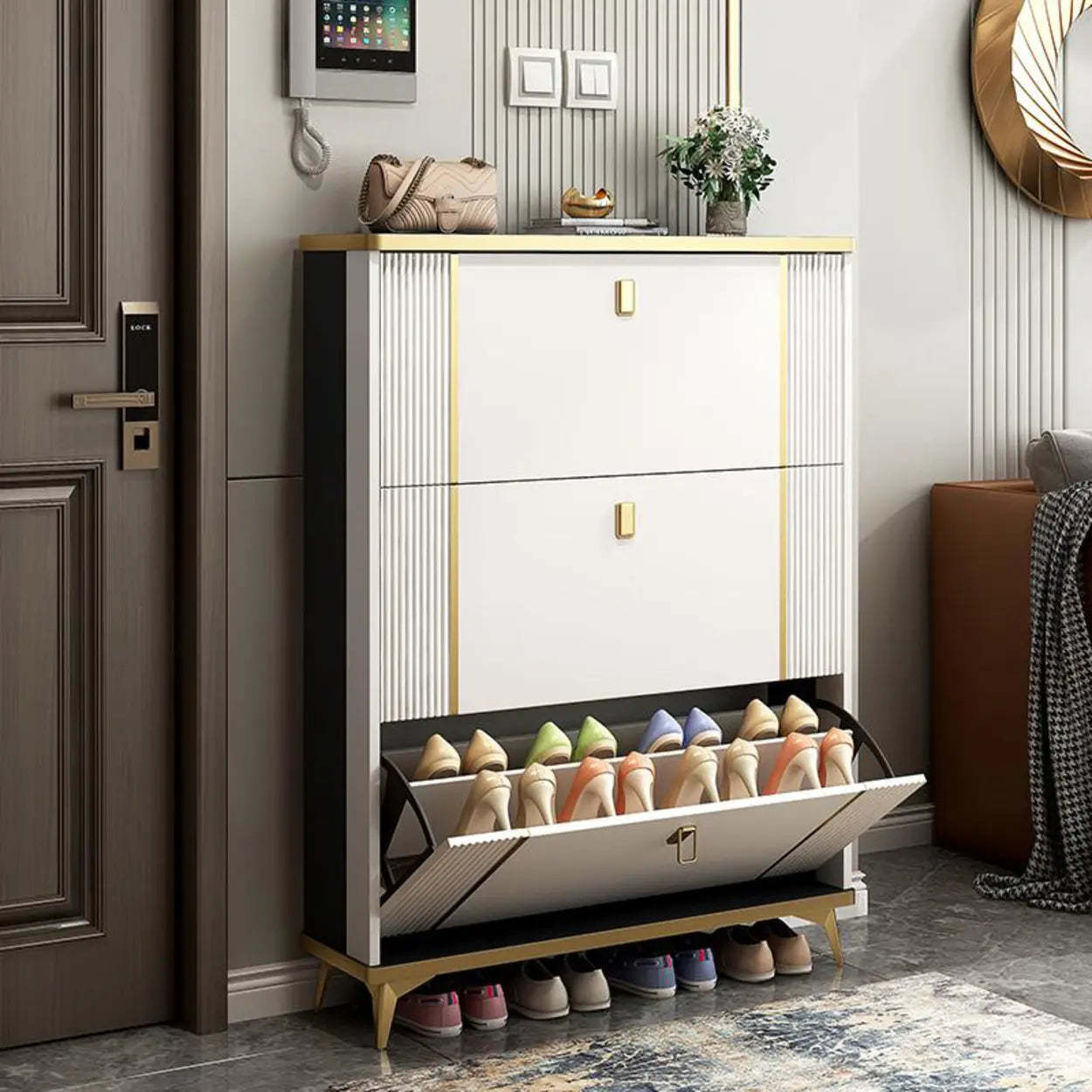 Drop-Front Shoe Storage Cabinet — White