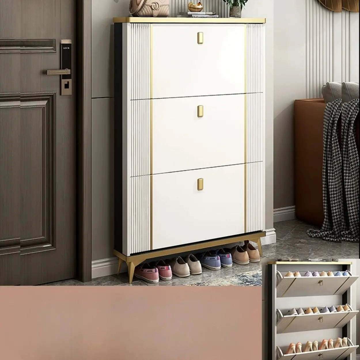 Drop-Front Shoe Storage Cabinet — Grey