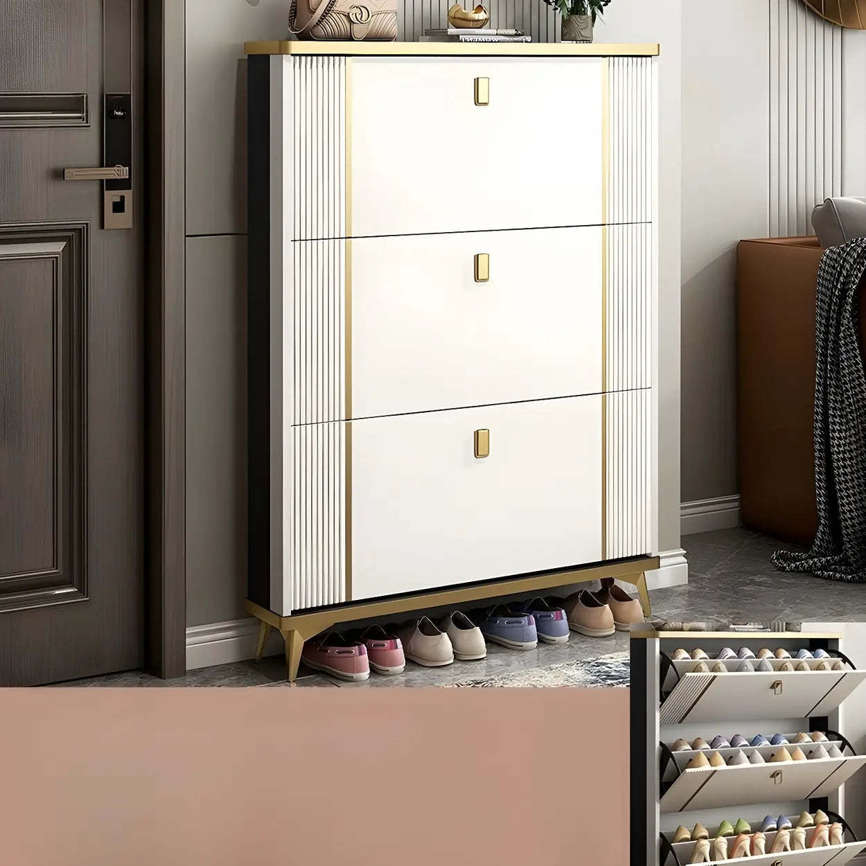 Drop-Front Shoe Storage Cabinet — White