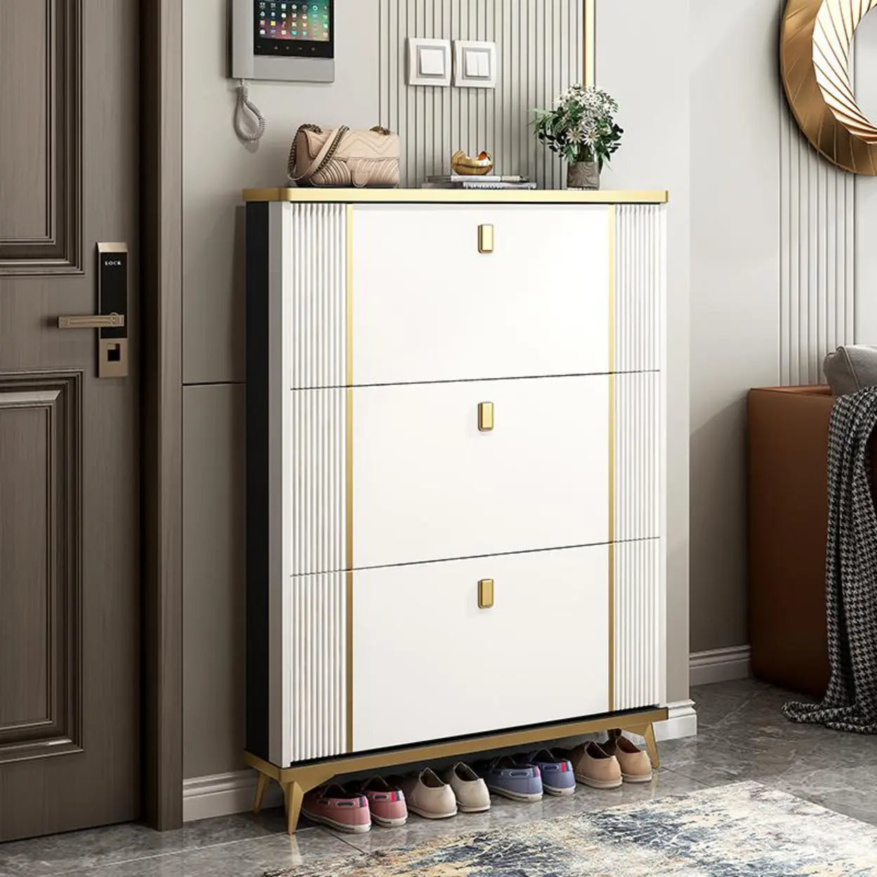 Drop-Front Shoe Storage Cabinet — Grey