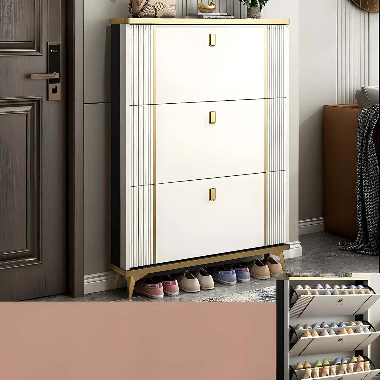 Drop-Front Shoe Storage Cabinet — White