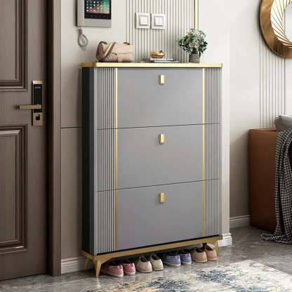 Drop-Front Shoe Storage Cabinet — Grey