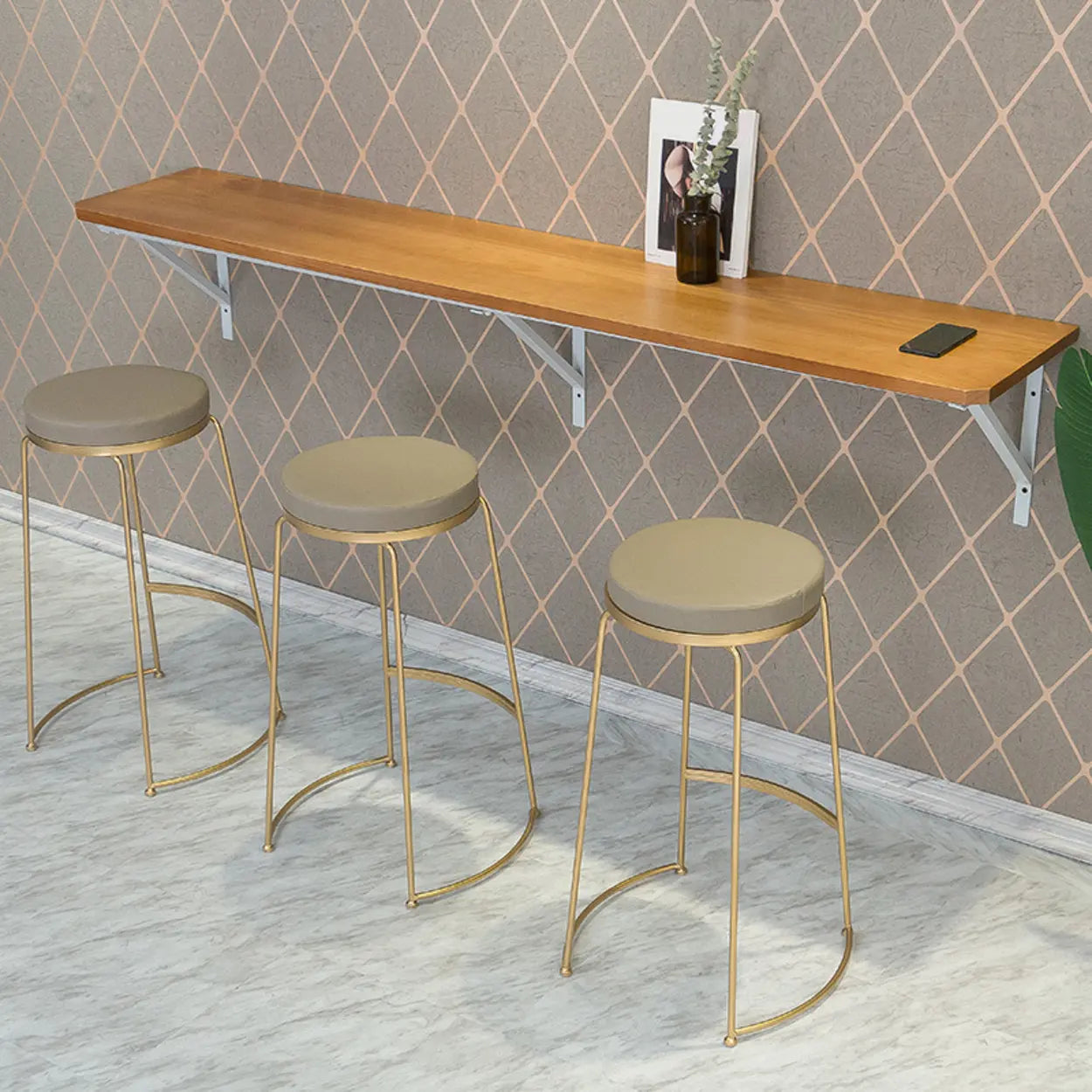 Modern Wood Adjustable Wall-Mounted Bar Table — Table Only