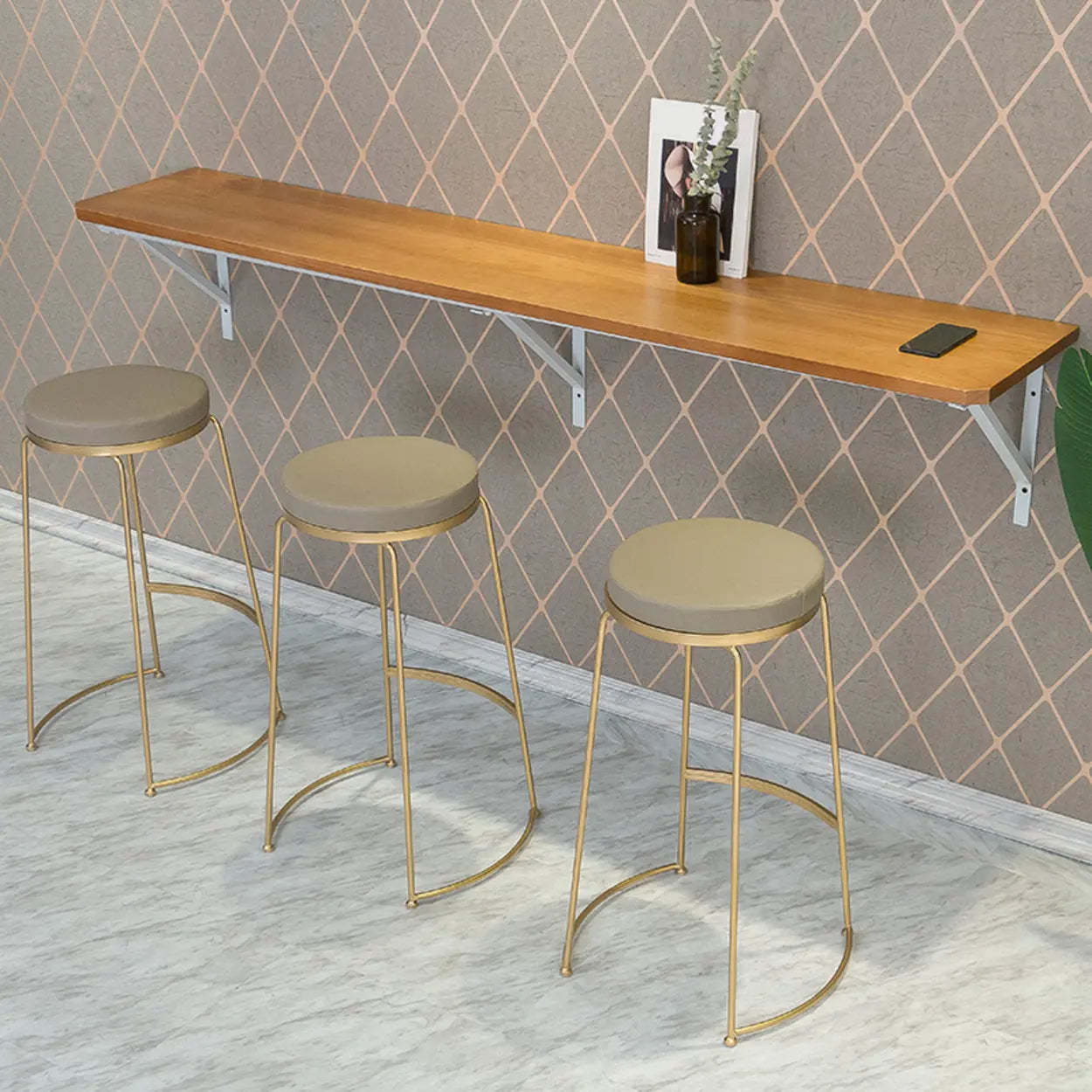 Modern Wood Adjustable Wall-Mounted Bar Table — Table Only