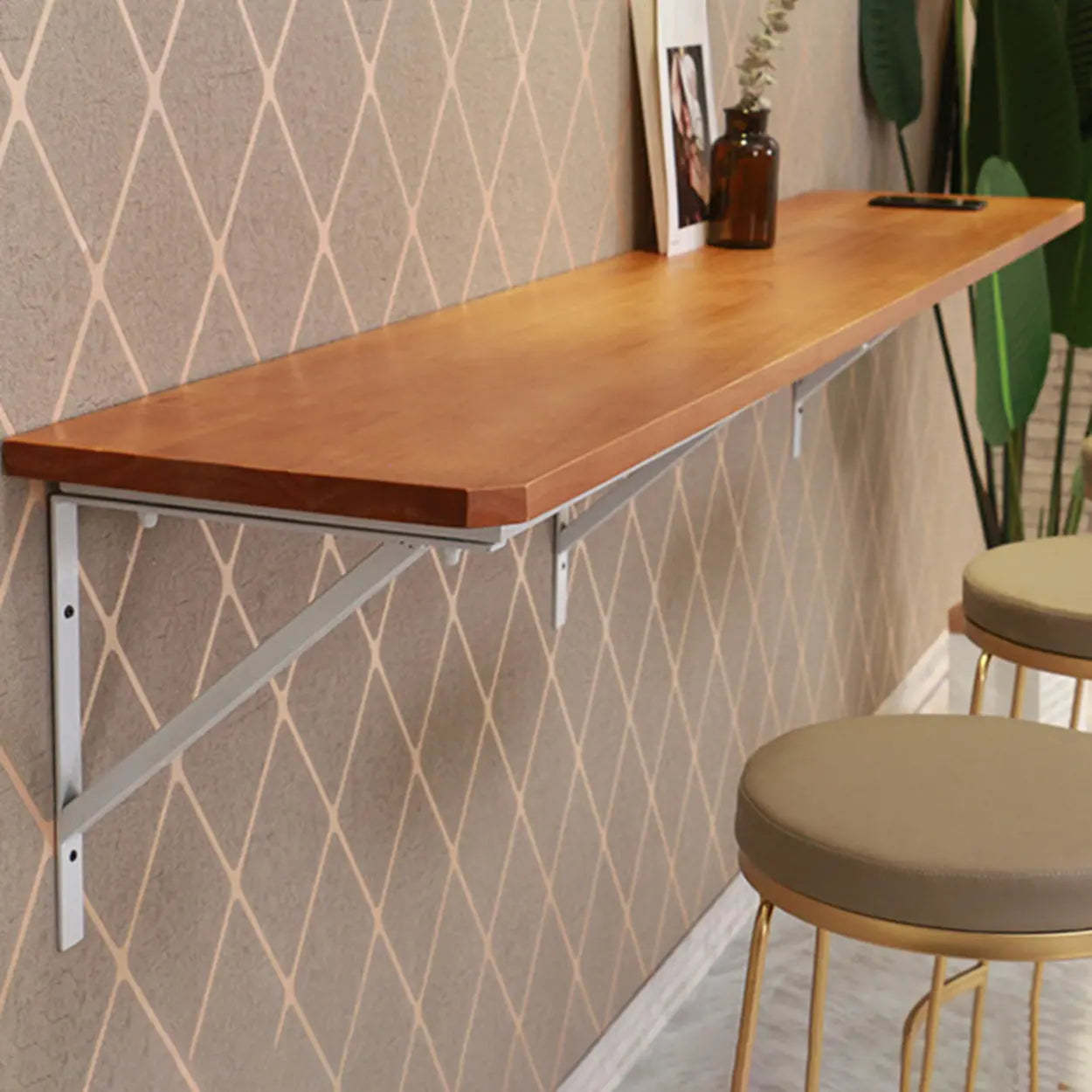 Modern Wood Adjustable Wall-Mounted Bar Table — Table Only
