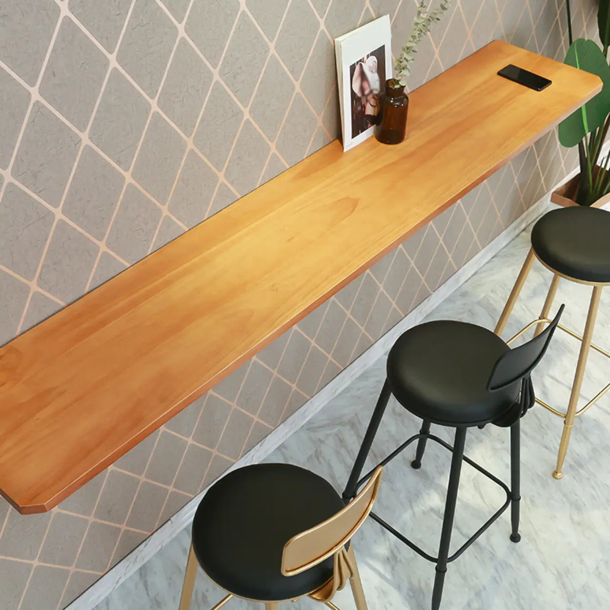 Modern Wood Adjustable Wall-Mounted Bar Table — Table Only