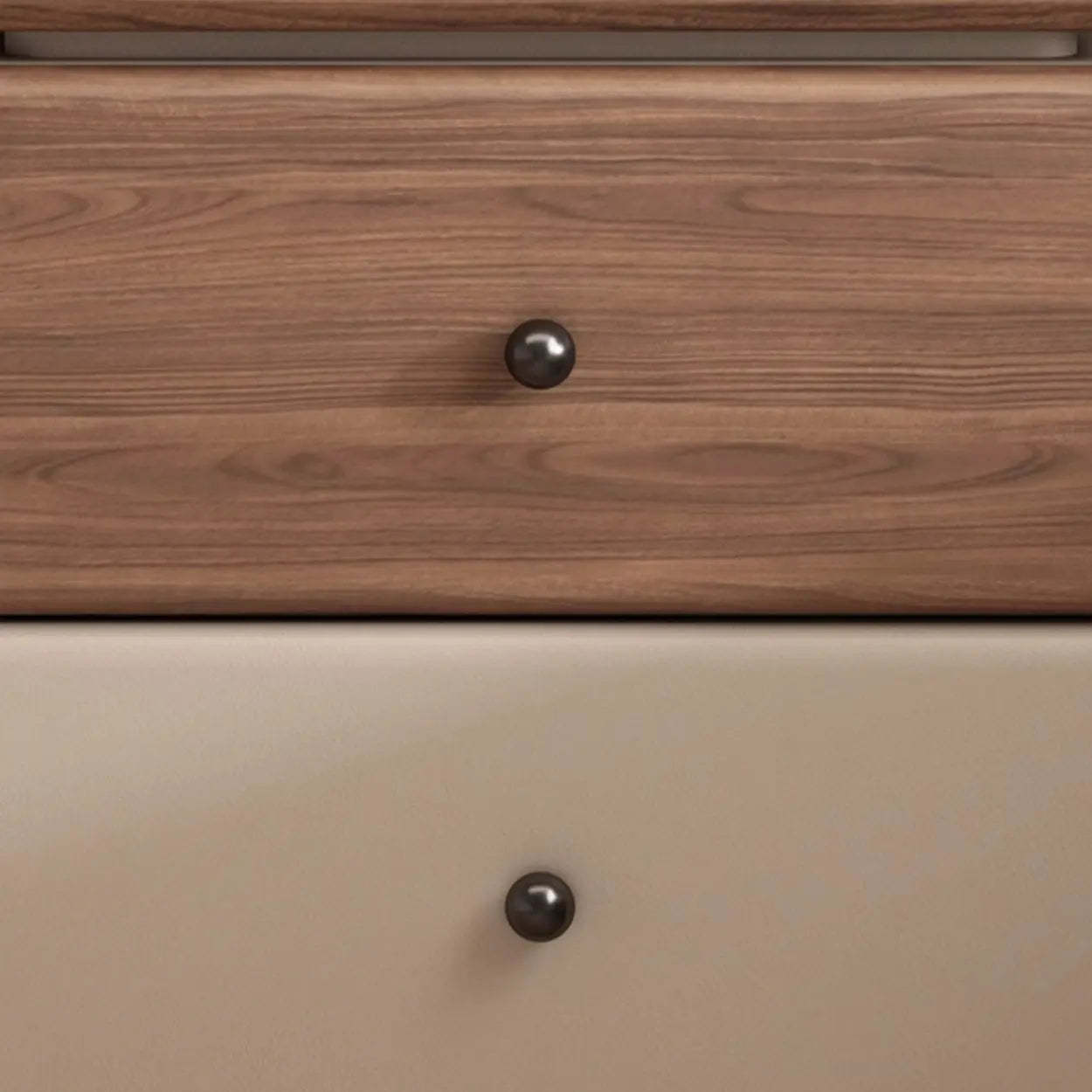 Modern Wood Leather Nightstand with Two Drawers — Dark Gray