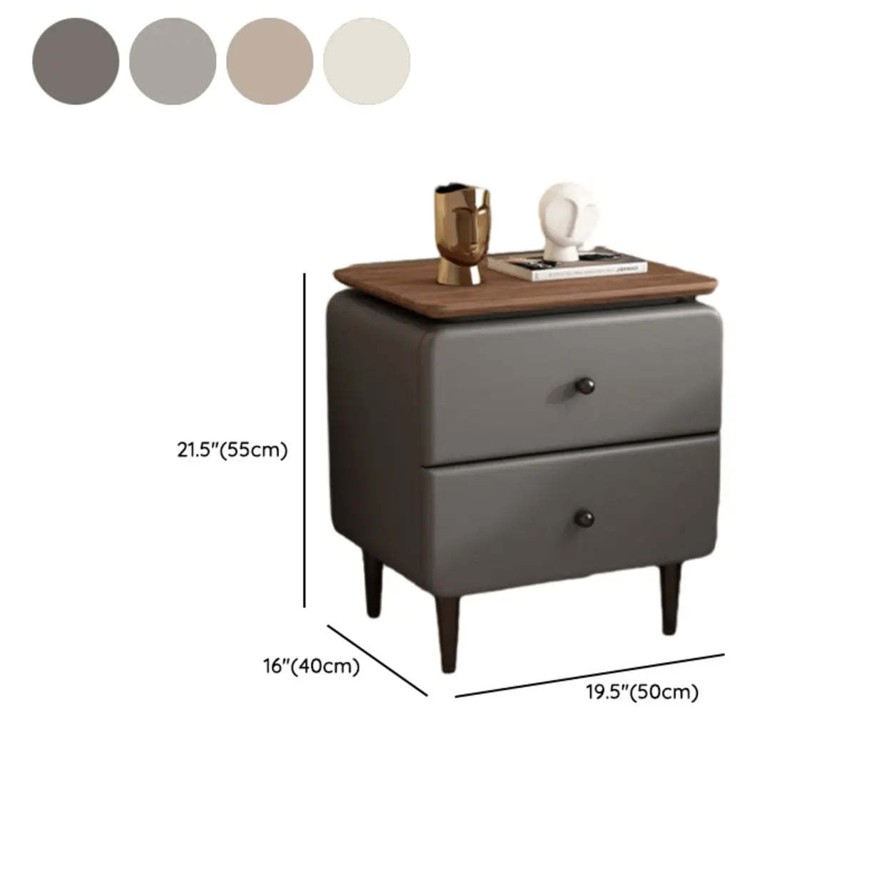 Modern Wood Leather Nightstand with Two Drawers