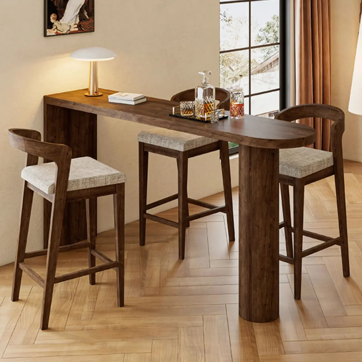 Scandinavian Rustic Brown Wood Oval Bar Table — Table Only
