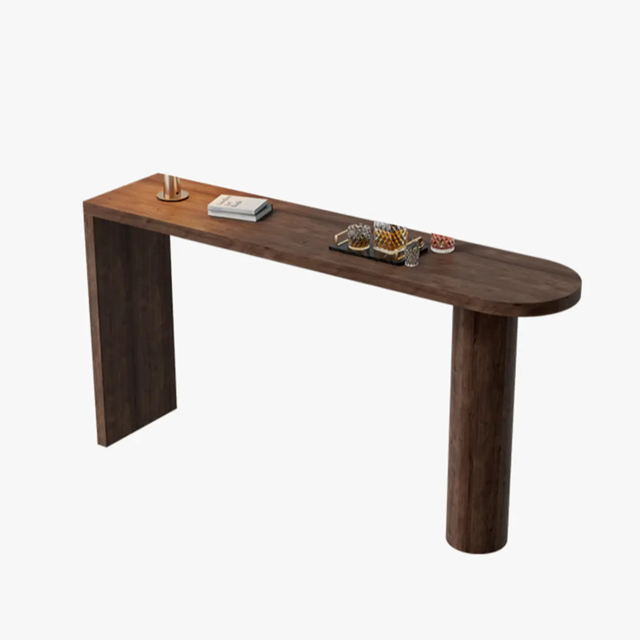 Scandinavian Rustic Brown Wood Oval Bar Table — Table Only