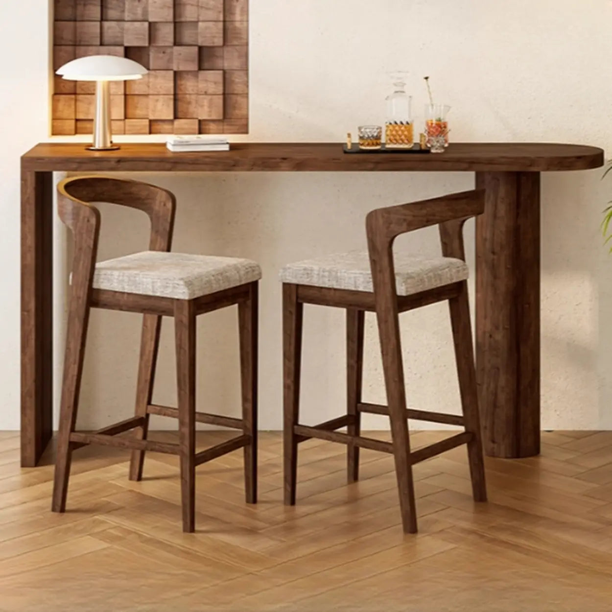 Scandinavian Rustic Brown Wood Oval Bar Table — Table Only
