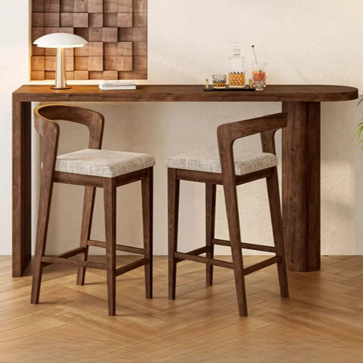 Scandinavian Rustic Brown Wood Oval Bar Table — Table Only