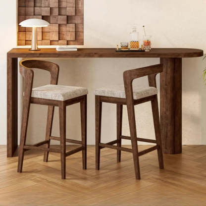 Scandinavian Rustic Brown Wood Oval Bar Table — Table Only