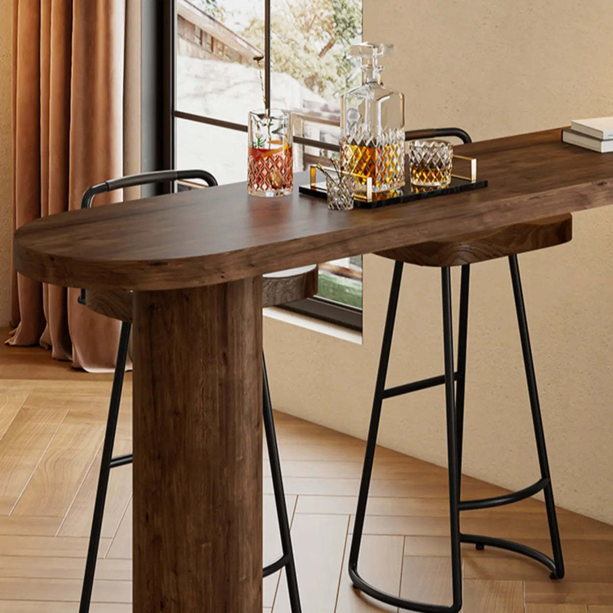 Scandinavian Rustic Brown Wood Oval Bar Table — Table Only