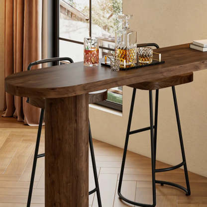 Scandinavian Rustic Brown Wood Oval Bar Table — Table Only