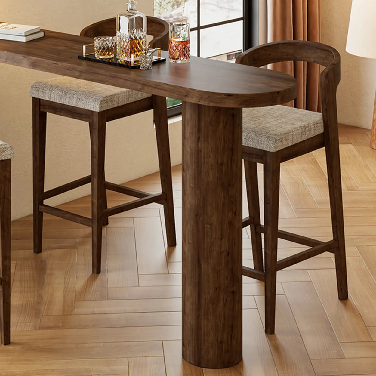 Scandinavian Rustic Brown Wood Oval Bar Table — Table Only