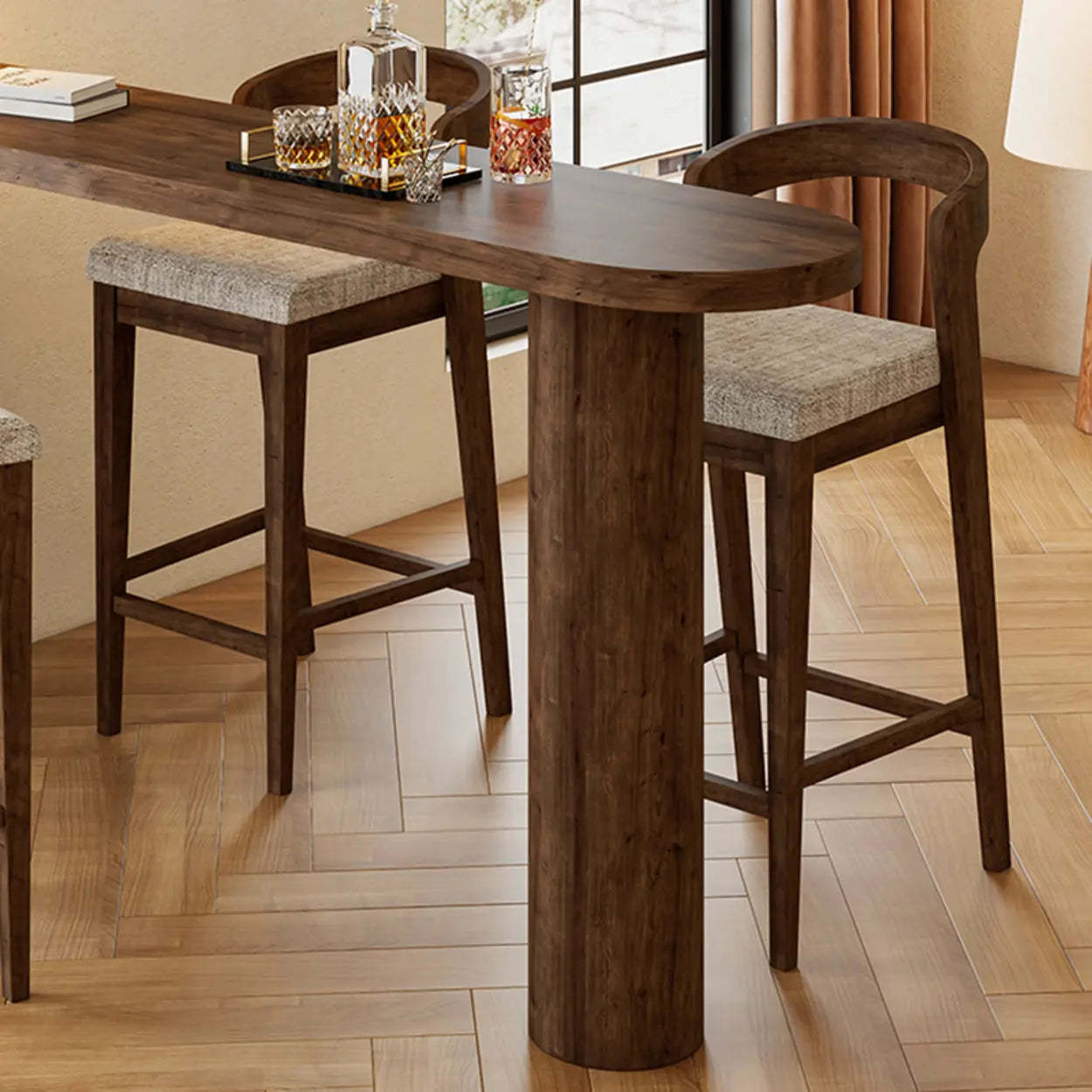 Scandinavian Rustic Brown Wood Oval Bar Table — Table Only