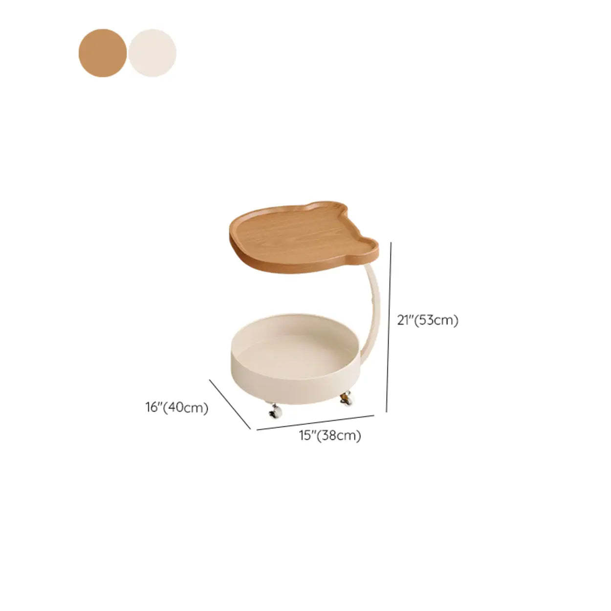 Modern Wood Bear Shape Tray Rolling Side Table