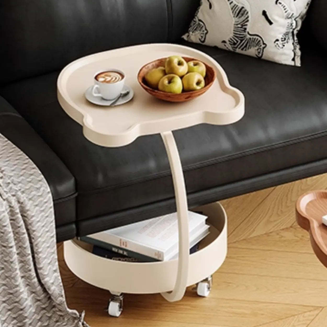 Modern Wood Bear Shape Tray Rolling Side Table