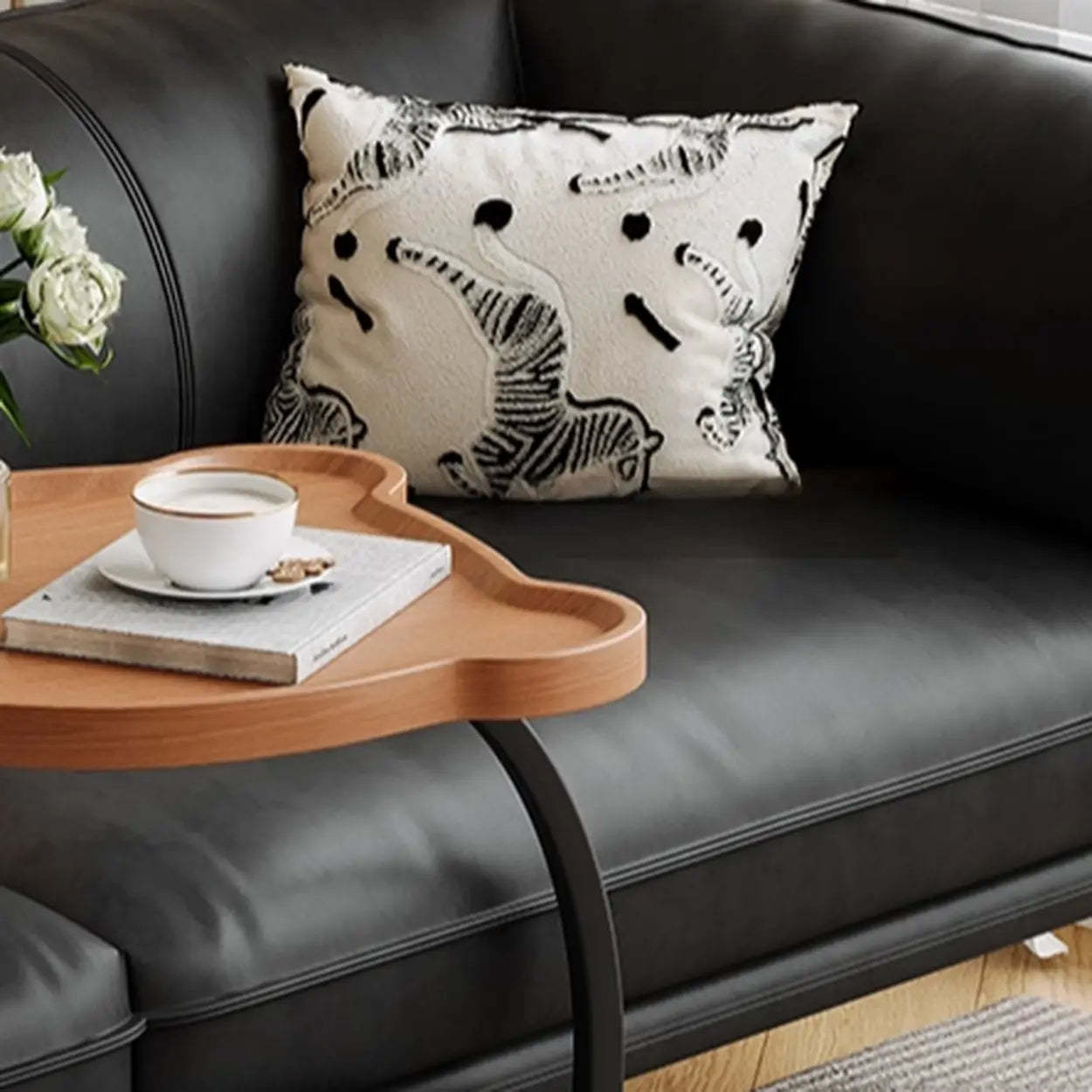 Modern Wood Bear Shape Tray Rolling Side Table