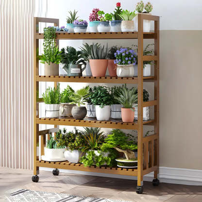 Wood Multi-Tier Plant Stand with Casters — Grey