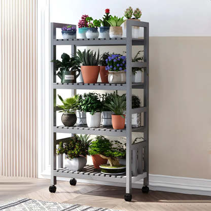 Wood Multi-Tier Plant Stand with Casters — Brown