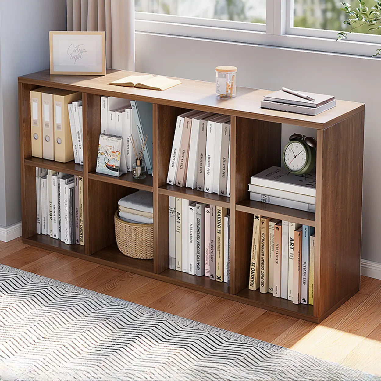 Modular Wood Low Storage Bookcase — Natural Finish