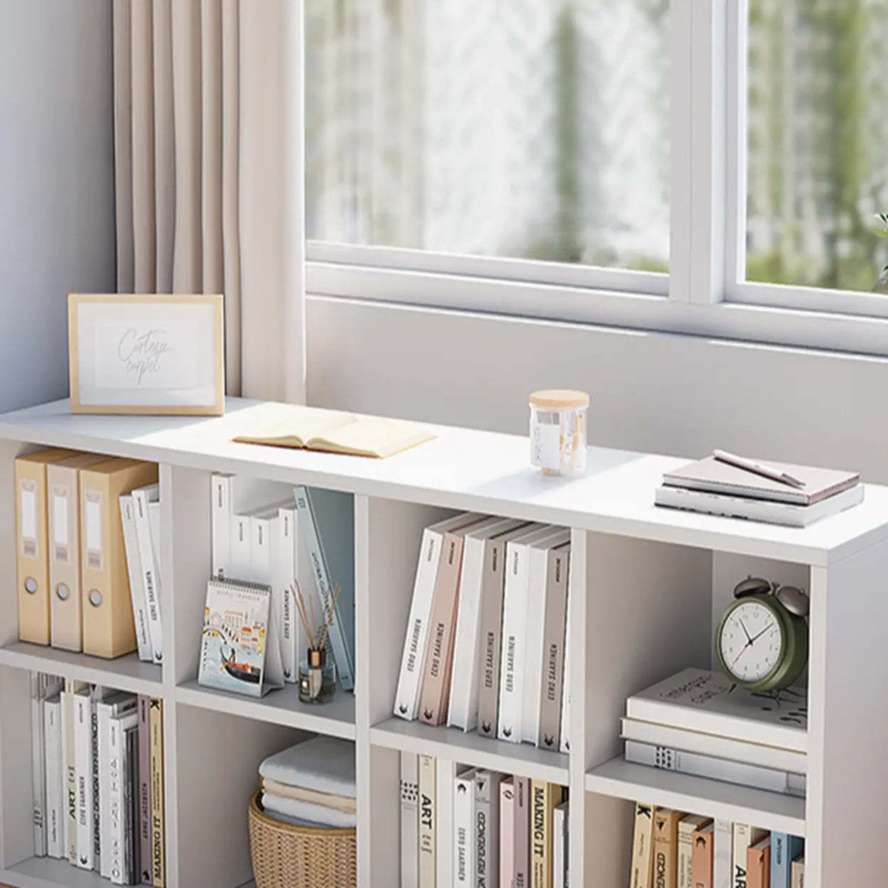 Modular Wood Low Storage Bookcase — Natural Finish