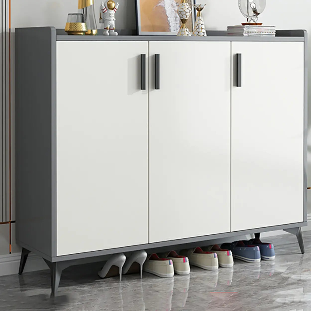 Adjustable Wood Shoe Storage Cabinet — Gray & White