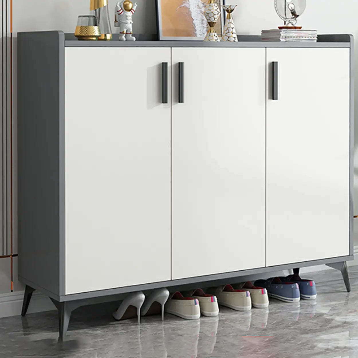 Adjustable Wood Shoe Storage Cabinet — Gray & White