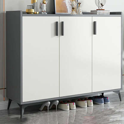 Adjustable Wood Shoe Storage Cabinet — Gray & White