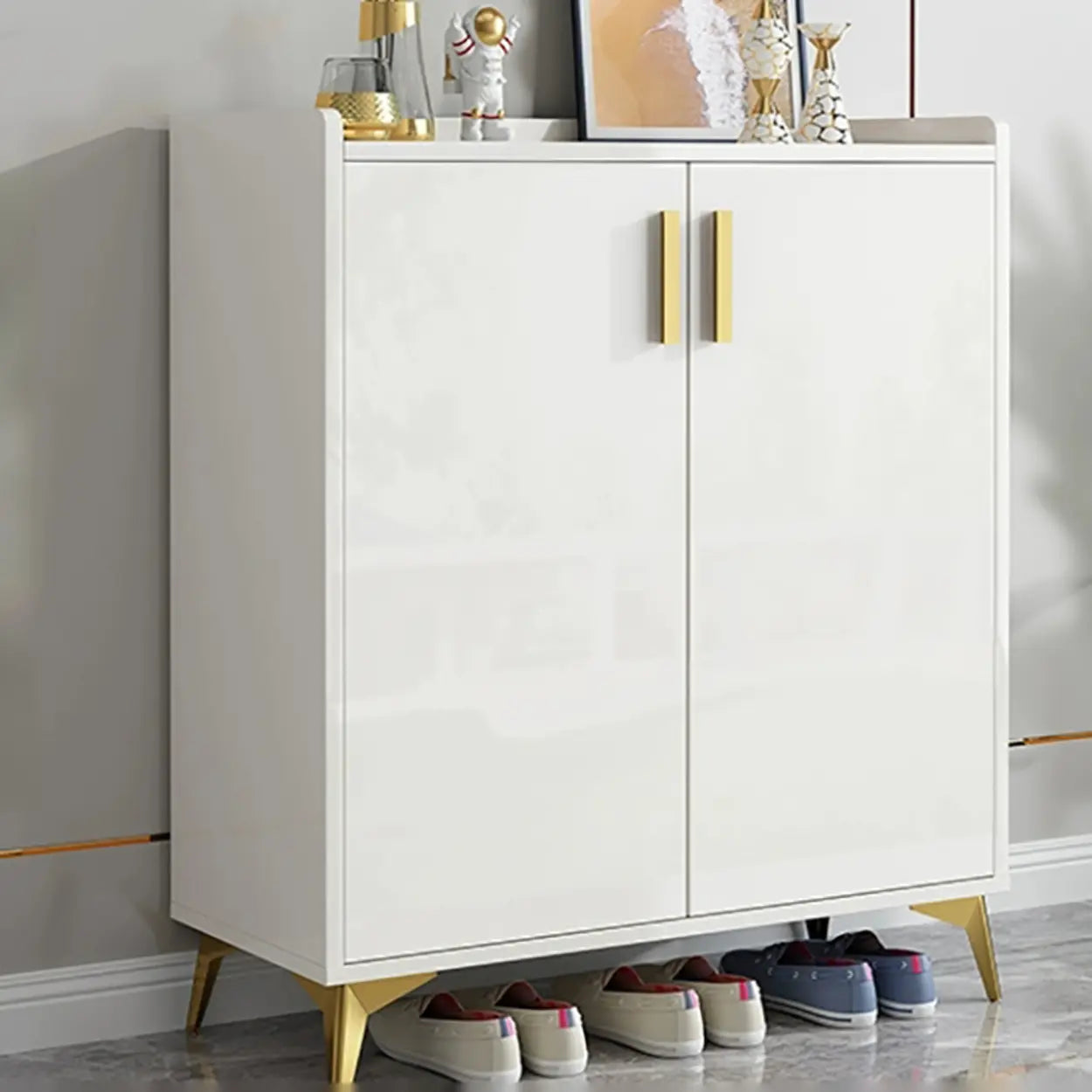 Adjustable Wood Shoe Storage Cabinet — Gray & White