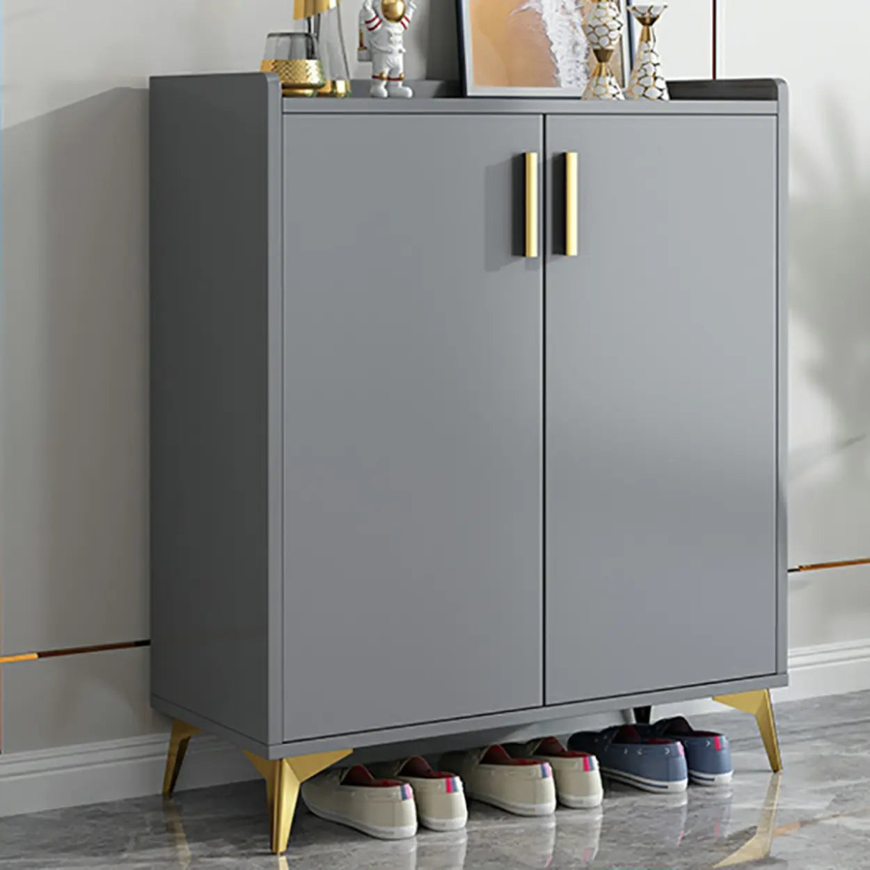 Adjustable Wood Shoe Storage Cabinet — Grey