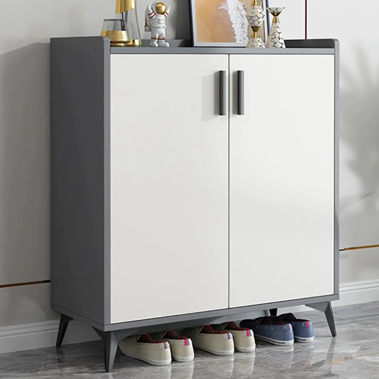 Adjustable Wood Shoe Storage Cabinet — Gray & White