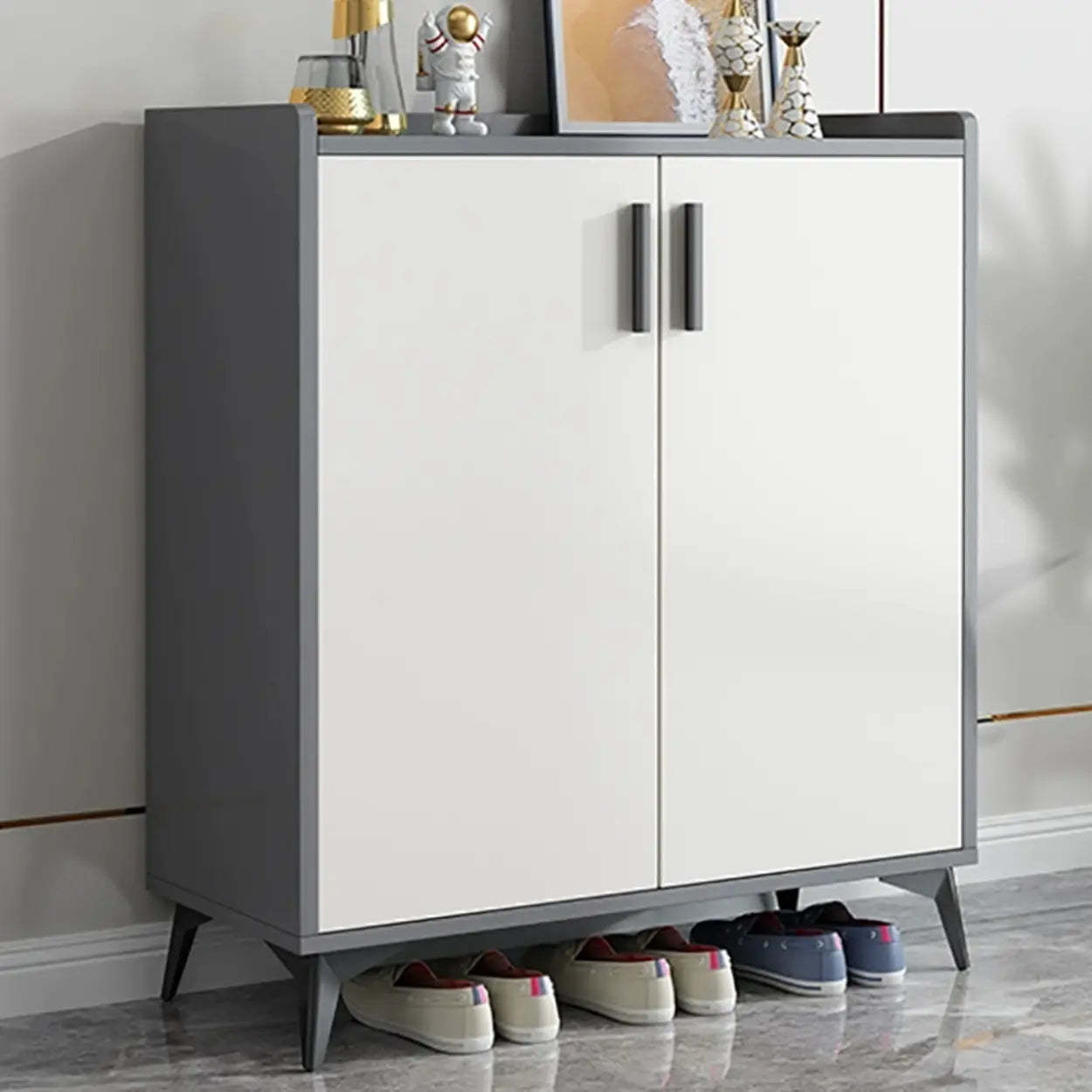 Adjustable Wood Shoe Storage Cabinet — Gray & White