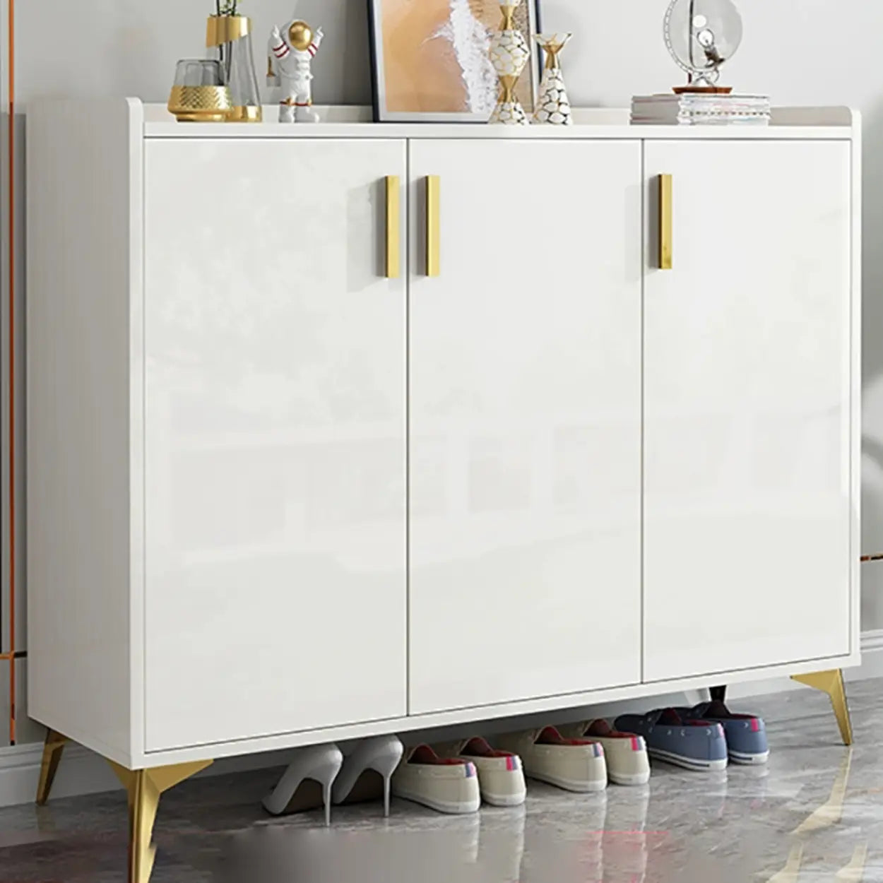Adjustable Wood Shoe Storage Cabinet — White