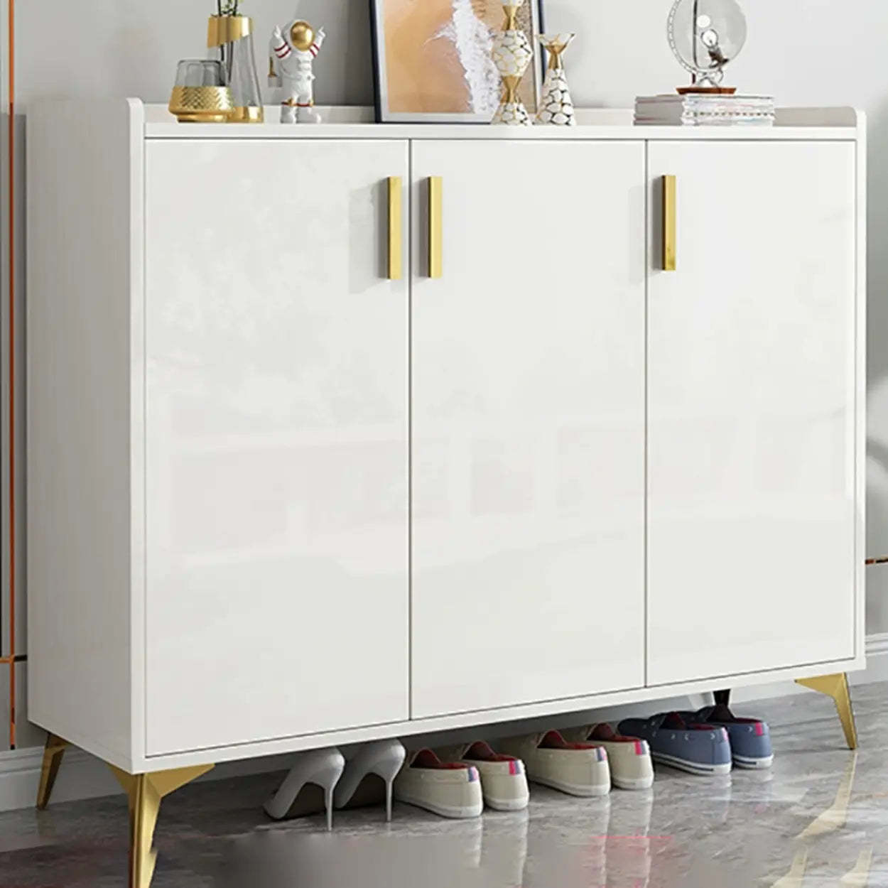 Adjustable Wood Shoe Storage Cabinet — White