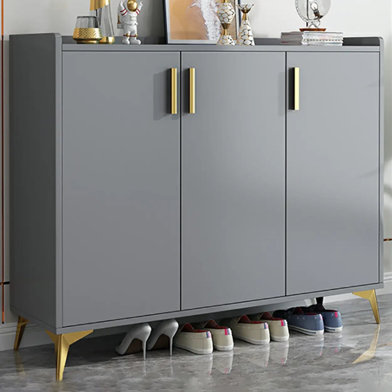 Adjustable Wood Shoe Storage Cabinet — Grey