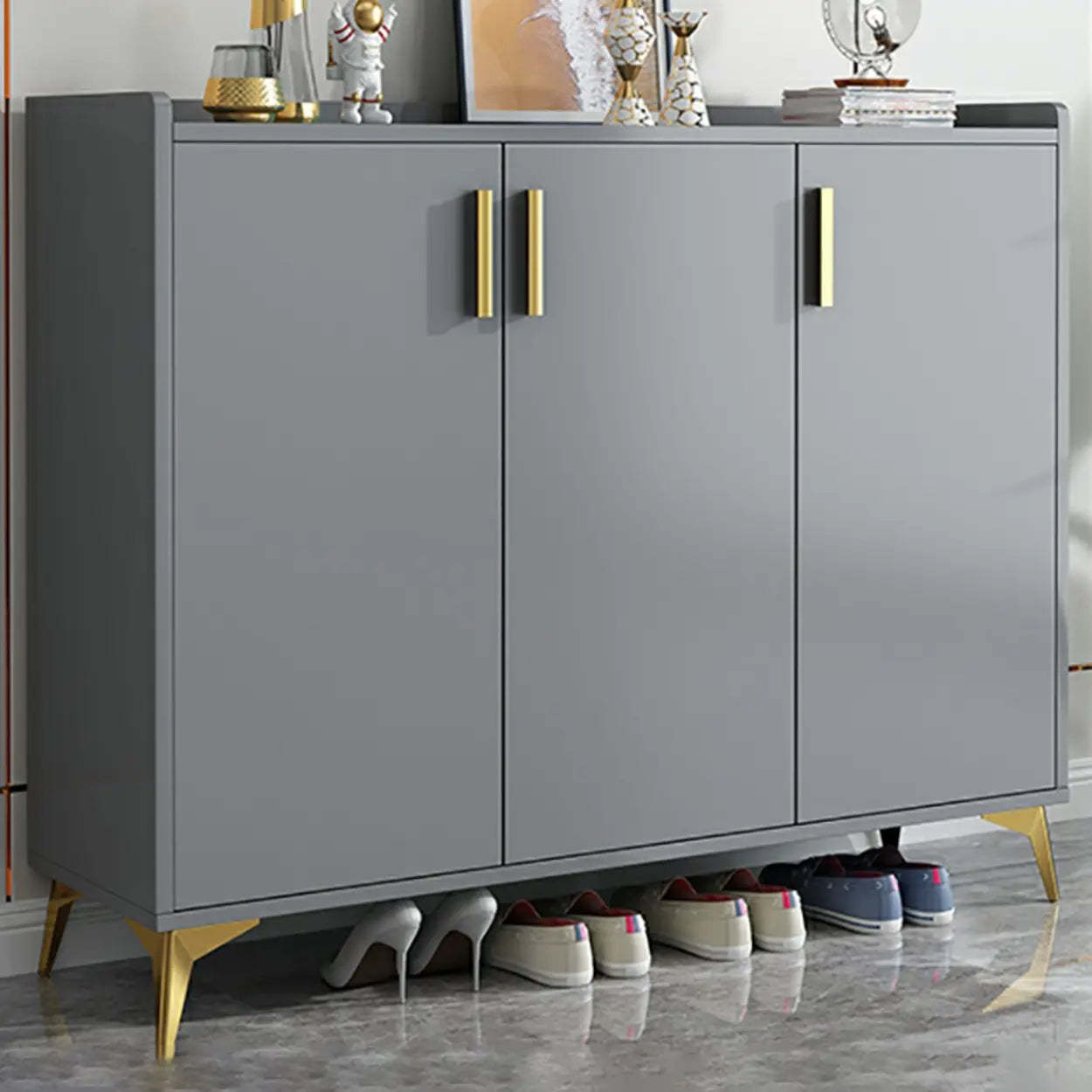 Adjustable Wood Shoe Storage Cabinet — Grey
