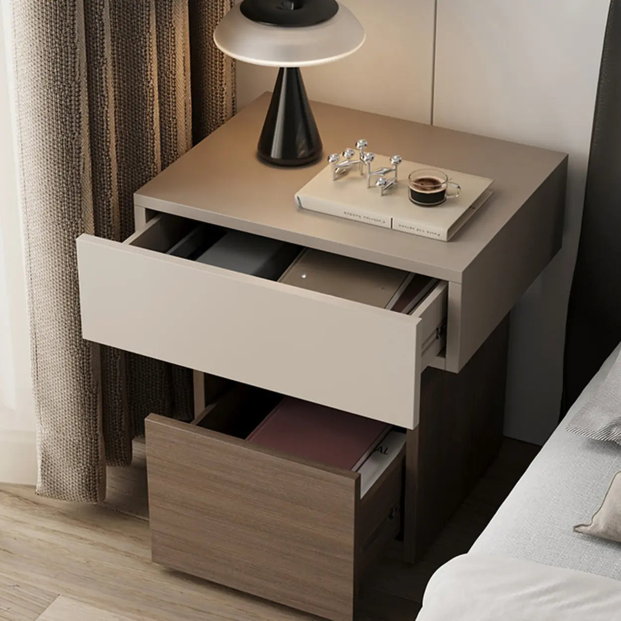 Modern Wood Nightstand with Drawer and Shelf