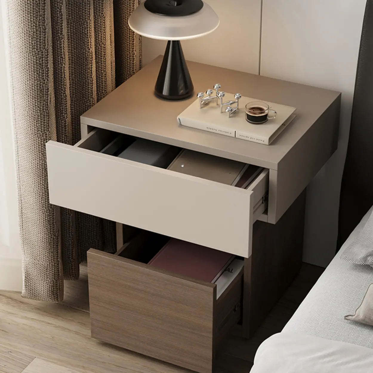 Modern Wood Nightstand with Drawer and Shelf