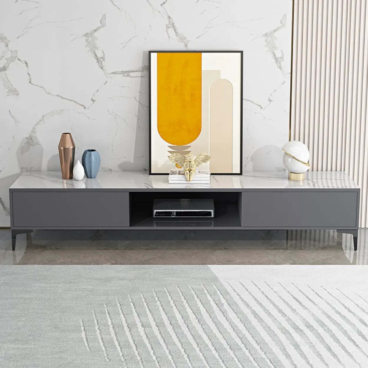 Modern Wood Rectangular Open Storage TV Stand — Black
