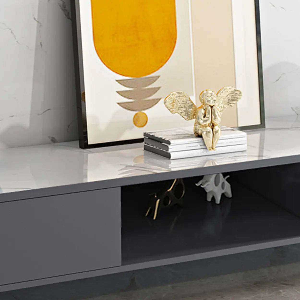 Modern Wood Rectangular Open Storage TV Stand — White