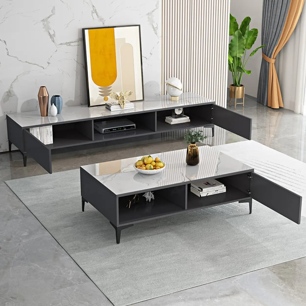 Modern Wood Rectangular Open Storage TV Stand — White