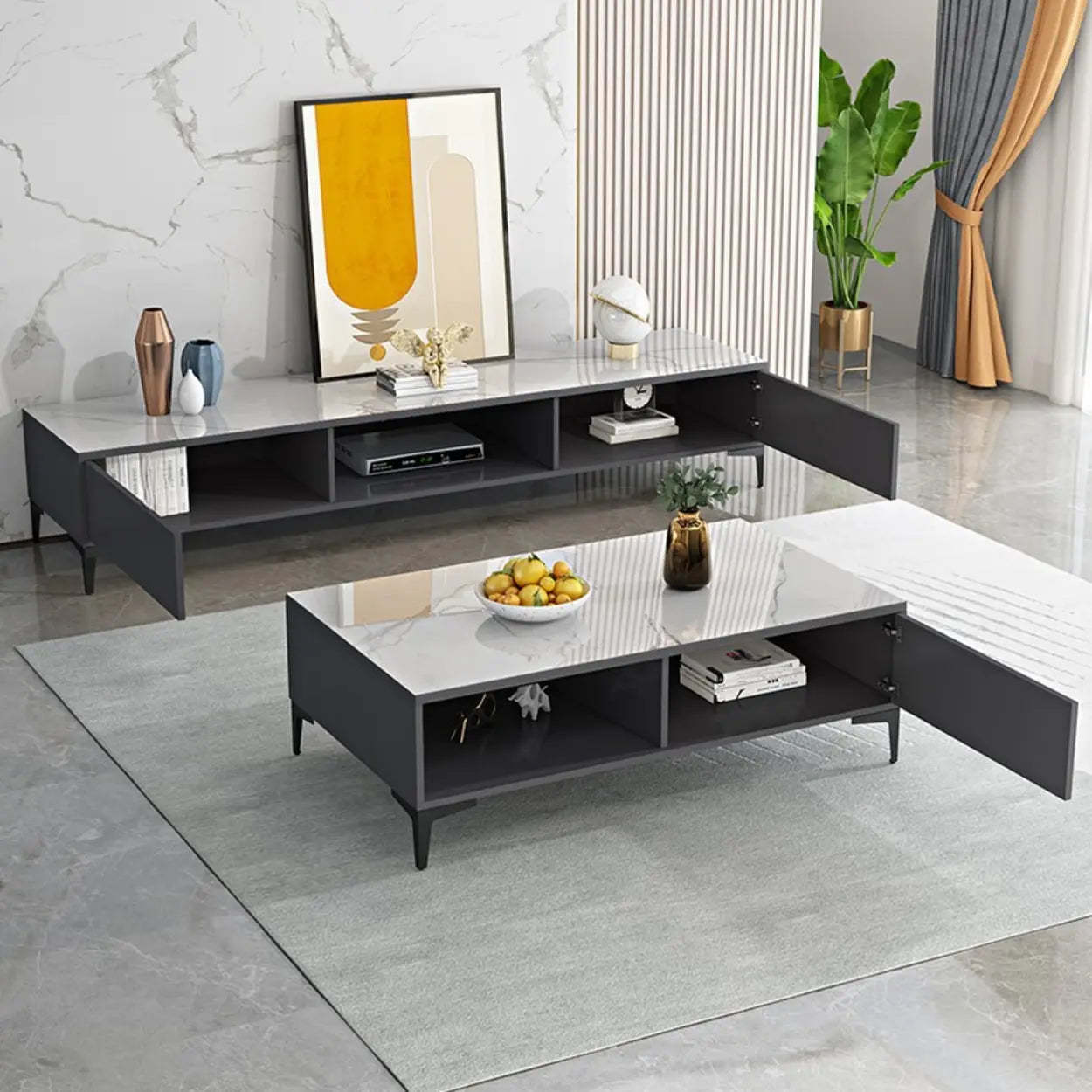 Modern Wood Rectangular Open Storage TV Stand — White